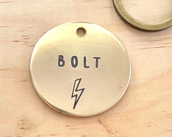 Lightening Bolt Dog Tag, Bolt Dog Name Tag, Storm Pet ID, Brass Pet ID Tag, Pet Name Tag, Cute Dog Tag, Dog ID Tag, Cat Name Tag, Pet Tag