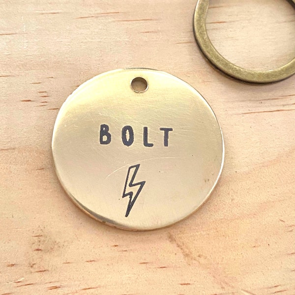 Lightening Bolt Dog Tag, Bolt Dog Name Tag, Storm Pet ID, Brass Pet ID Tag, Pet Name Tag, Cute Dog Tag, Dog ID Tag, Cat Name Tag, Pet Tag