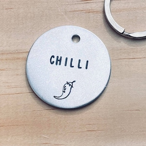 Chilli Dog ID Tag, Dog name Tag, silver ID tag, Pet Tag, Pet Name Tag, Dog Collar Tag, Cat Collar Tag, Metal Dog Tag, Brass Dog ID