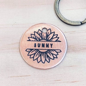Sunflower Pet ID Tag, Dog name Tag, silver ID tag, Pet Tag, Pet Name Tag, Dog Collar Tag, Cat Collar Tag, Metal Dog Tag, Brass Dog ID