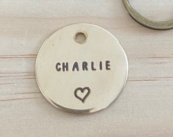 Love Heart Dog Tag, Heart Dog Name Tag, Love Heart Pet ID, Brass Pet ID Tag, Pet Name Tag, Cute Cat Tag, Dog ID Tag, Cat Name Tag, Pet Tag