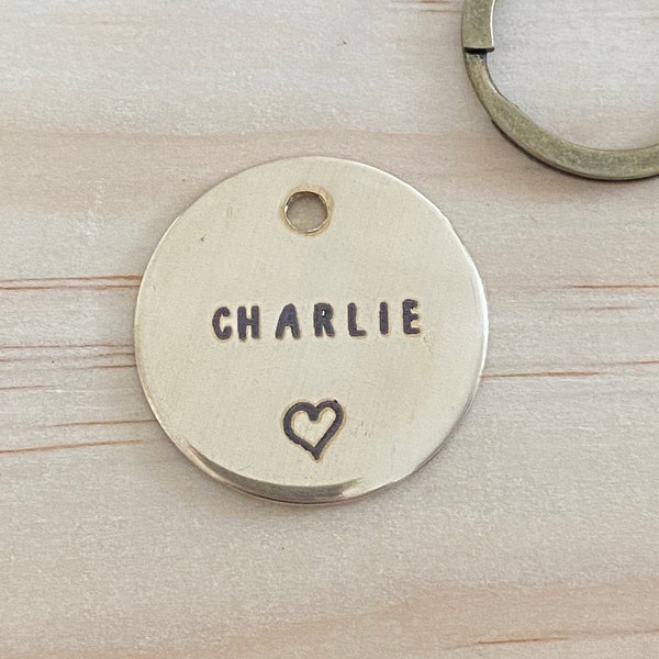 Love Heart Dog Tag, Heart Dog Name Tag, Love Heart Pet ID, Brass Pet ID Tag, Pet Name Tag, Cute Cat Tag, Dog ID Tag, Cat Name Tag, Pet Tag