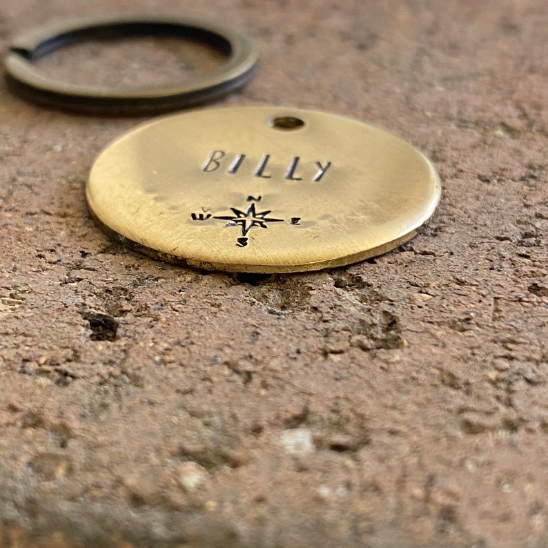 Compass Dog Tag, Dog Name Tag, Pet ID, Brass Pet ID Tag, Pet Name Tag ...