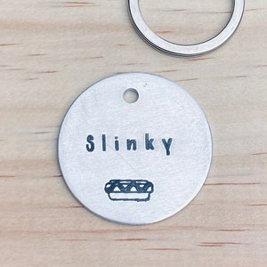 Sausage Dog Name Tag, Slinky Pet ID tag, Dachshund Name Tag, Dachshund Dog Tag, Wiener Dog Tag, Small Dog Name Tag, Tiny Tog ID tag, Silver