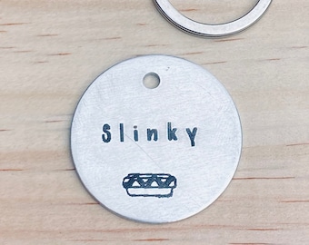 Sausage Dog Name Tag, Slinky Pet ID tag, Dachshund Name Tag, Dachshund Dog Tag, Wiener Dog Tag, Small Dog Name Tag, Tiny Tog ID tag, Silver