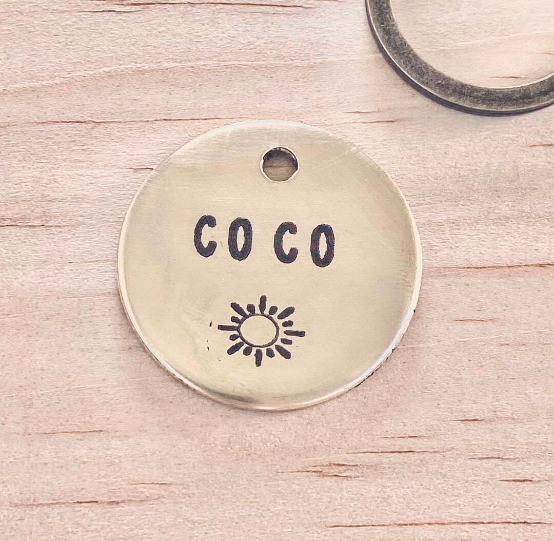 sun-dog-tag-dog-name-tag-pet-id-brass-pet-id-pet-name-tag-etsy