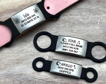 Dog Tag, Slide on Dog Tag, Custom Dog ID Tag, Pet Tag, Laser Engraved, Silent dog Tag, Personalised Cat ID, Silicone Dog tag, Secure Dog Tag