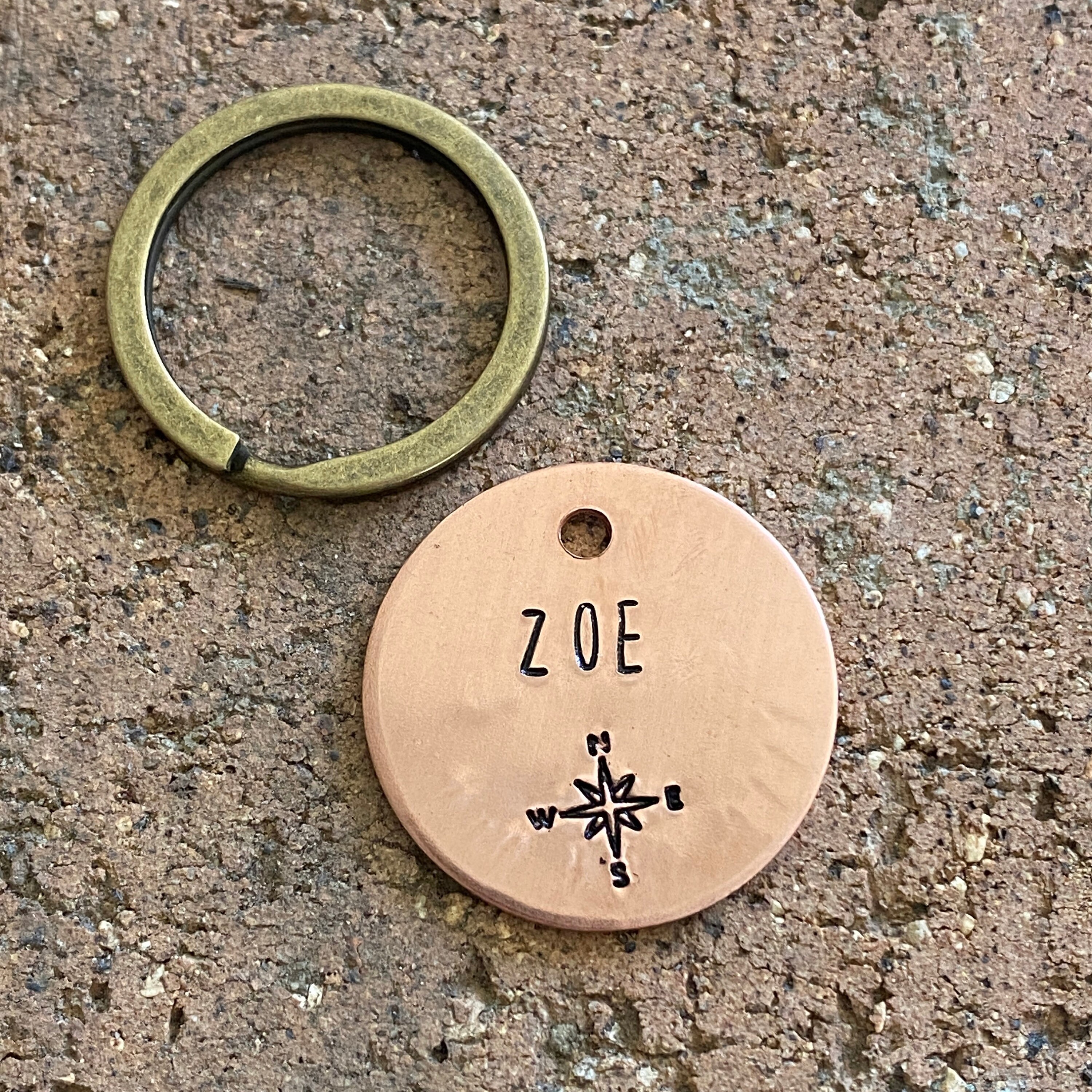 Compass Dog Tag, Dog Name Tag, Pet ID, Brass Pet ID Tag, Pet Name Tag ...