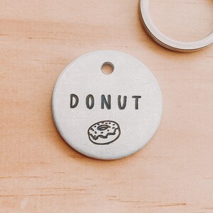 Donut Dog ID Tag, Doughnut Dog name Tag, silver ID tag, Pet Tag, Pet Name Tag, Dog Collar Tag, Cat Collar Tag, Metal Dog Tag, Brass Dog ID