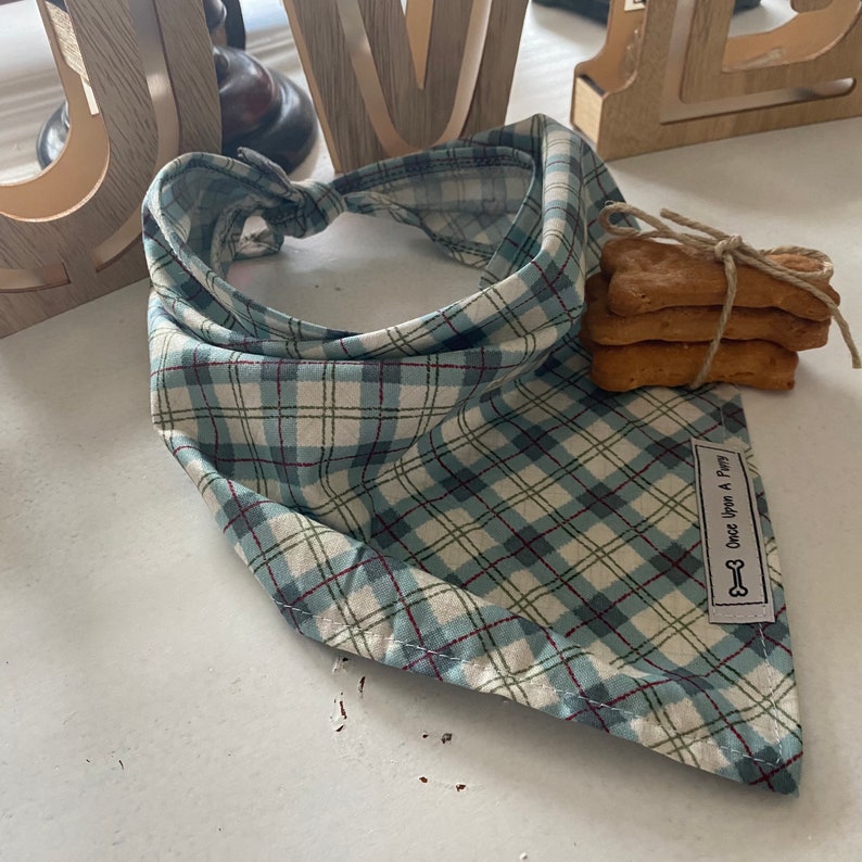 Blue Checker Plaid Dog Puppy Bandana Accessory Fashion Scarf Neckwear
