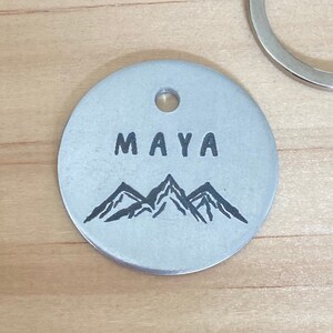 Mountain ID Tag, Dog name Tag, silver ID tag, Pet Tag, Pet Name Tag, Dog Collar Tag, Cat Collar Tag, Metal Dog Tag, Brass Dog ID
