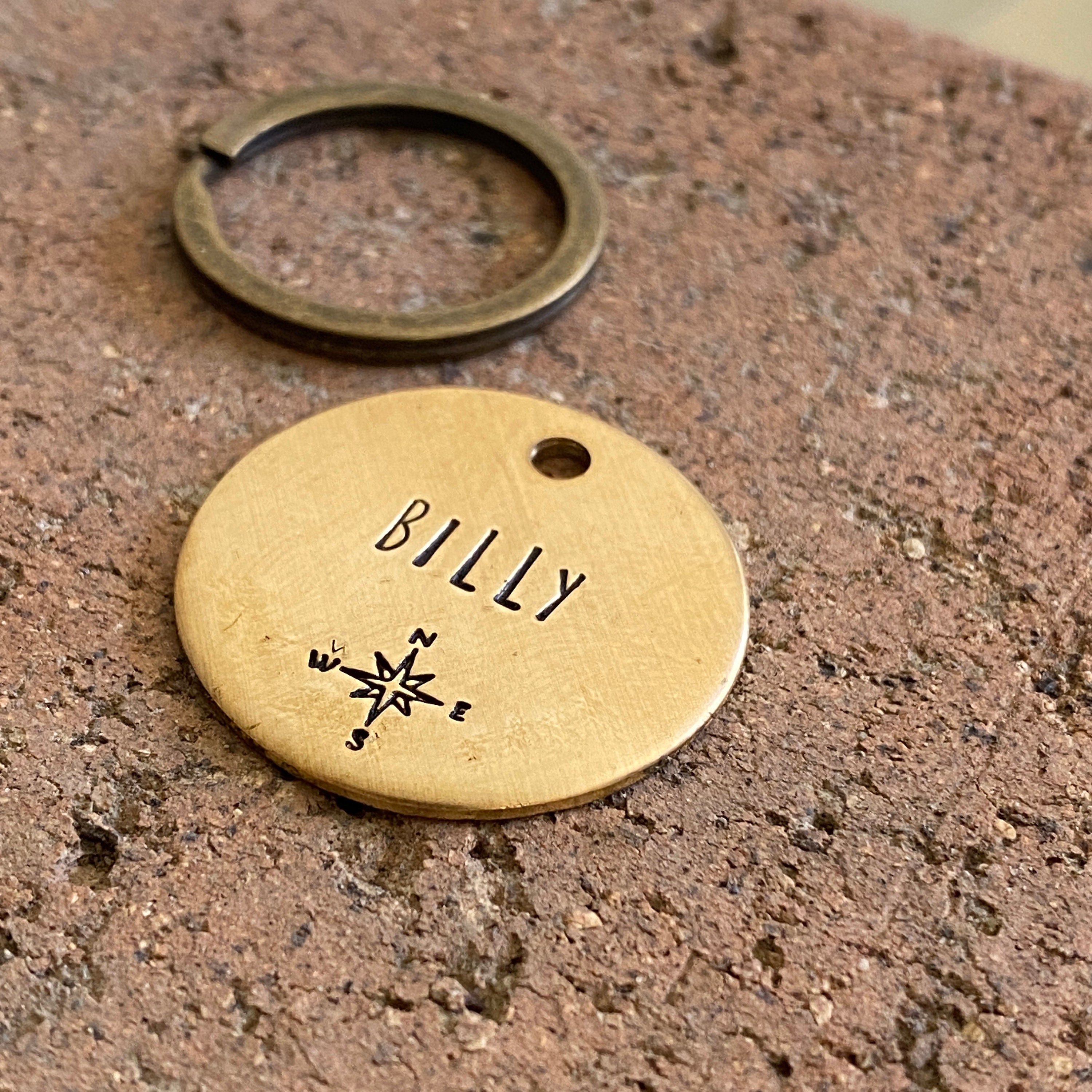 Compass Dog Tag, Dog Name Tag, Pet ID, Brass Pet ID Tag, Pet Name Tag ...