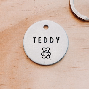 Teddy Bear metal Dog Tag, silver ID tag, Pet Tag, Pet Name Tag, Dog Collar Tag, Cat Collar Tag, Metal Dog Tag, Brass Dog ID Tag
