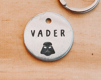 Vader Dog Tag, Personalized Star Wars Dog Name Tag, Pet ID, Brass Pet ID Tag, Pet Name Tag, Cute Dog Tag, Dog ID Tag, Cat Name Tag, Pet Tag