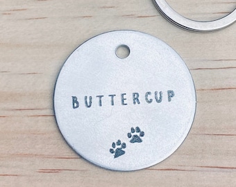 Dog Name Tag, Brass Dog ID tag, Silver Pet Tag, Copper Dog Name Tag, Pet ID Tag, Cat ID Tag, Cat Name tag, Tiny Cat Tag, Pawprint Pet Tag
