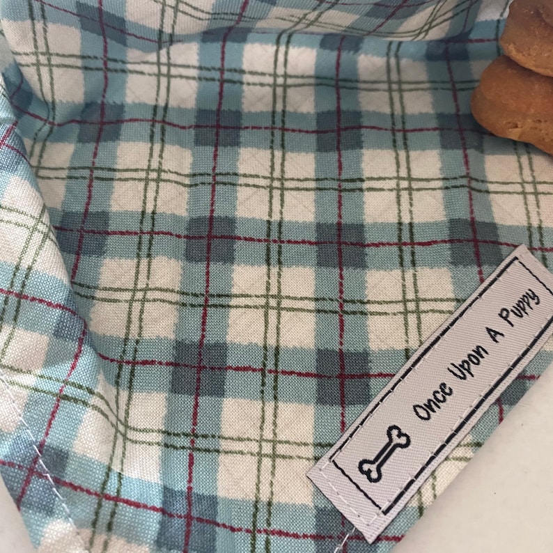 Blue Checker Plaid Dog Puppy Bandana Accessory Fashion Scarf Neckwear