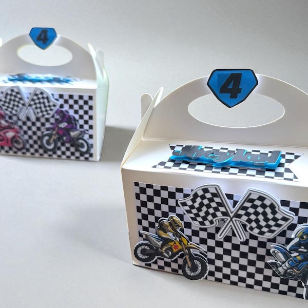 Race Car Party Favor Boxes: Customizable Motocross Birthday Treat | Set of 12