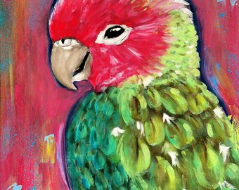 Pintura de papagaio a óleo sobre tela, arte de parede com pássaros, decoração de parede, presente artístico