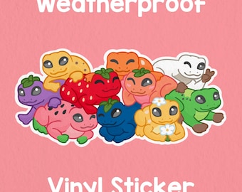 Fruit family Sticker! Adorable fruit frog Art Sticker! Strawberry blueberry watermelon kiwi orange lemon coconut banana peach grape!