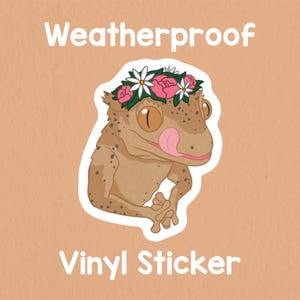 Gorgeous Crested Gecko Flower Crown Sticker! Art Sticker!
