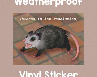 Hisses in Low Resolution Possum sticker! Adorable opossum sticker! Weatherproof