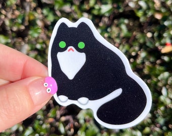 Black and white Cat Sticker! Adorable kitty sticker! Weatherproof