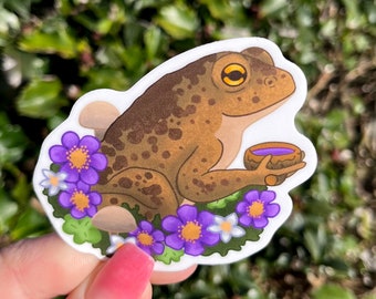 Tea Toad frog Sticker! Adorable weatherproof Art Sticker!