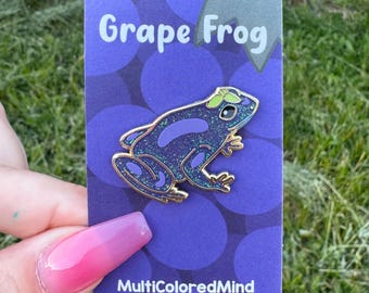 Glitter Grape frog enamel pin! Adorable fruit frog
