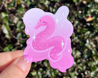 Magical Girl Pink Worm On A String Sticker! Adorable sticker! Weatherproof