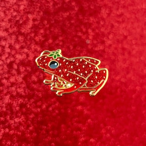 Glitter Strawberry Fruit Frog Enamel Pin!