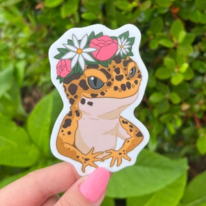 Wunderschöner Leopard Gecko Blumenkranz Aufkleber! Kunst Sticker!