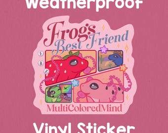 Fruit Frog Barry Clyde Kiki and Melanie Sticker! Adorable weatherproof Art Sticker!
