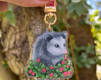 Possum Adorable Raspberry double sided acrylic keychain!