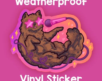 Princess donut cat singing sticker! Adorable tortie sticker! Weatherproof