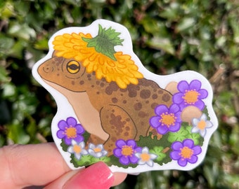 Dandelion Toad frog Sticker! Adorable weatherproof Art Sticker!