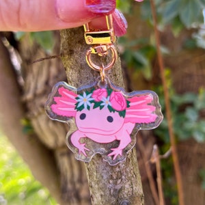 Pink and Black Axolotl Adorable double sided acrylic keychain!