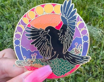 Sunrise Crow Moon Phase Enamel Pin! Beautiful big pin! Hard enamel toad snail pond