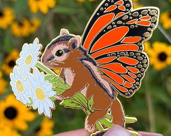 Chipmunk Fae Monarch Butterfly hard enamel pin!