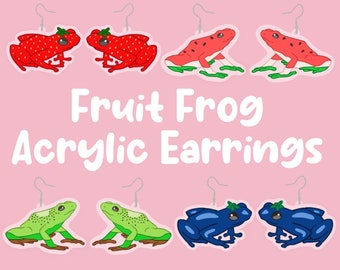 PREORDER! Fruit Frog Acrylic earrings! Blueberry Strawberry Kiwi Watermelon
