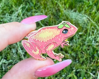 Glitter Peach frog enamel pin! Adorable fruit frog