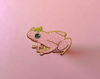 Pastel Strawberry Fruit Frog Enamel Pin!