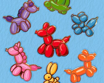 Balloon animal enamel pin! Dog, Horse, Unicorn, Rabbit, Turtle, cute
