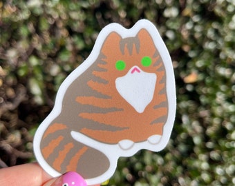 Brown Tabby Cat Sticker! Adorable kitty sticker! Weatherproof