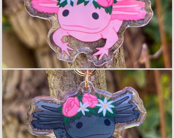 Pink abd Black Axolotl Adorable double sided acrylic keychain!