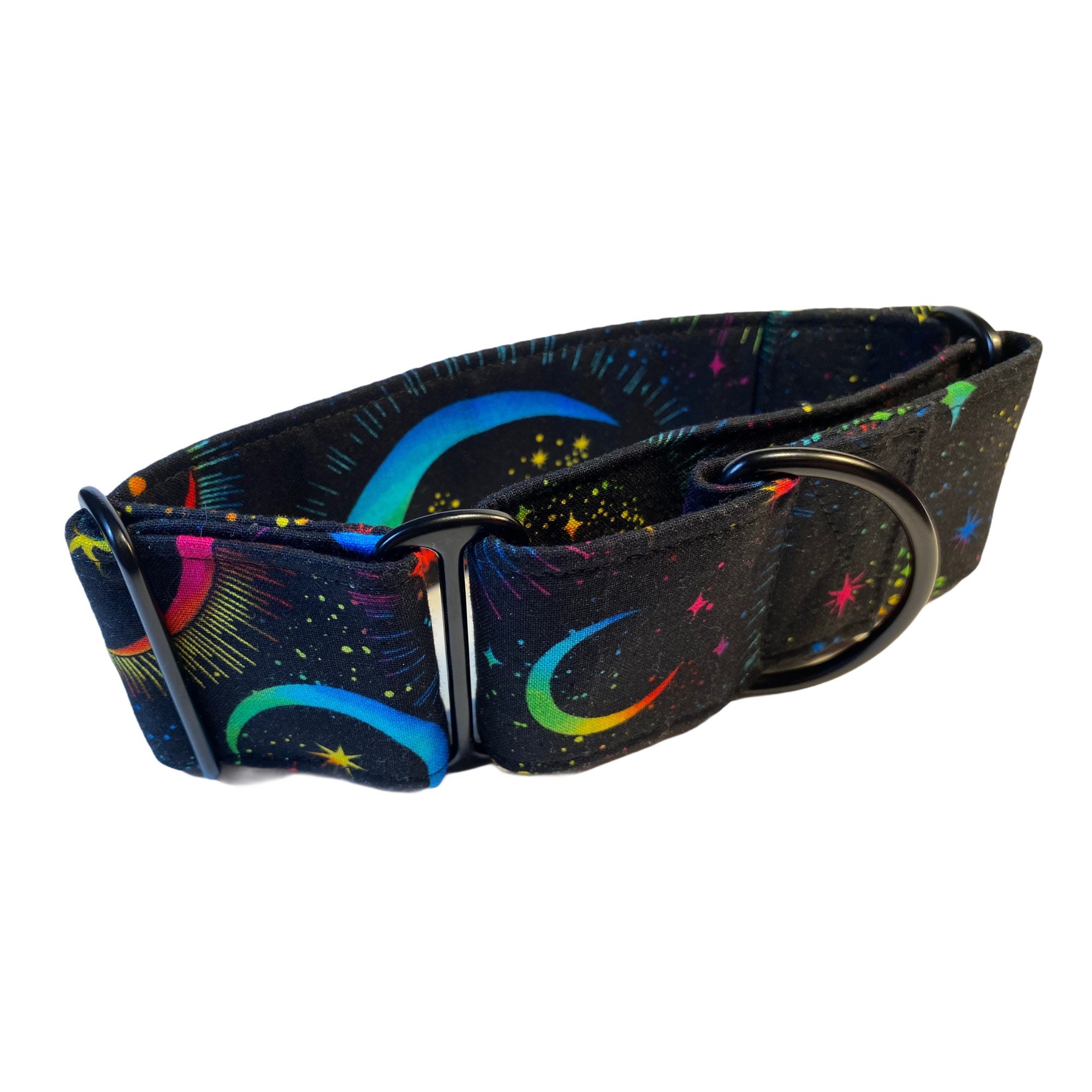 Moon and stars black martingale dog collar space colorful Etsy