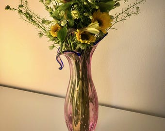 Vaso / Decantador / Jarra de vidro soprado rosa "Jack In The Pulpit" de 15,5 polegadas