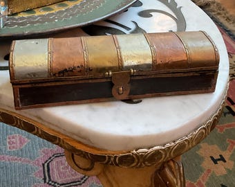 7 Inch Vintage Brass and Wooden Pencil / Cigar / Jewelry / Ring Box INDIA