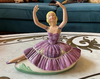 Beautifully Hand-Painted 1950s Style Ceramic Ballerina in a Purple Dress