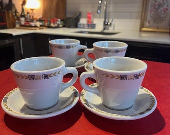Conjunto de 4 xícaras e pires de café/expresso da Shenango Restaurant Ware, estilo vintage dos anos 1950.