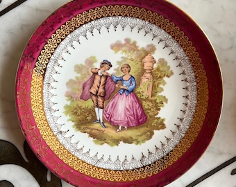 Prato de porcelana vintage Limoges Fragonard "Amantes no Jardim" - França